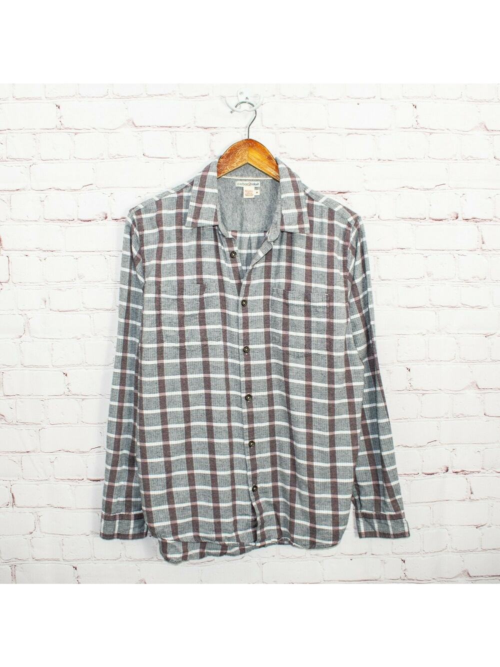 Carbon 2 Cobalt Medium Gray Plaid Button up Flannel Shirt Cotton